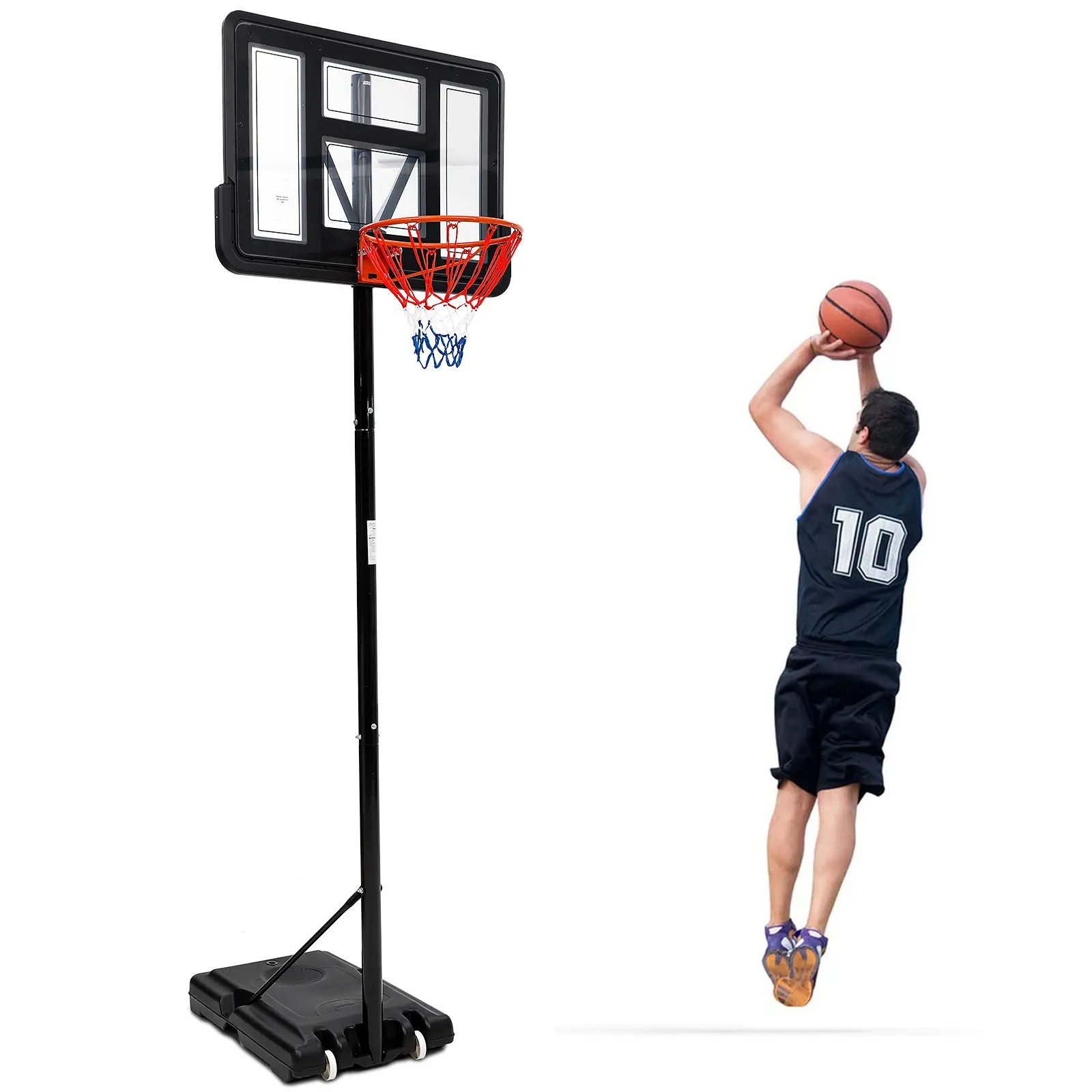 Adjustable Portable Basketball Hoop System (5.2ft-10ft), 44" Shatterproof Backboard with Wheels, Outdoor Basketball Goal for Kids Teens & Adults, Heavy Duty Height Adjustable Hoop for Backyard Driveway & Garage, Stable Water/Sand Fillable Base