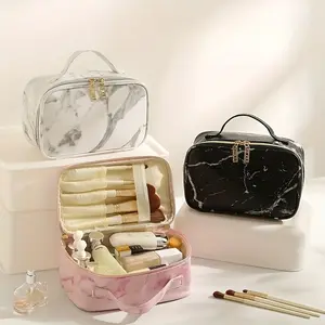 PU Makeup Bag Travel Women Thick Waterproof Washbag Marble Pattern Storage Bag Large Capacity Cosmetic Bag Makeup Organizer Pouch