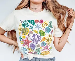 [SALE UP TO 50% + FREE SHIP] Vintage Seashells Tshirt Comfort Colors Cotton Cottagecore Aesthetic Shirt Nautical Tee Ocean Swimsuit Coverup