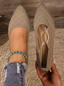 Women's Pointed Toe Knitted Flats, Rubber, Multiple Colors Available, Elegant Casual Comfortable Shoes for All Seasons, Office Commute Wear, Summer Casual Shoes