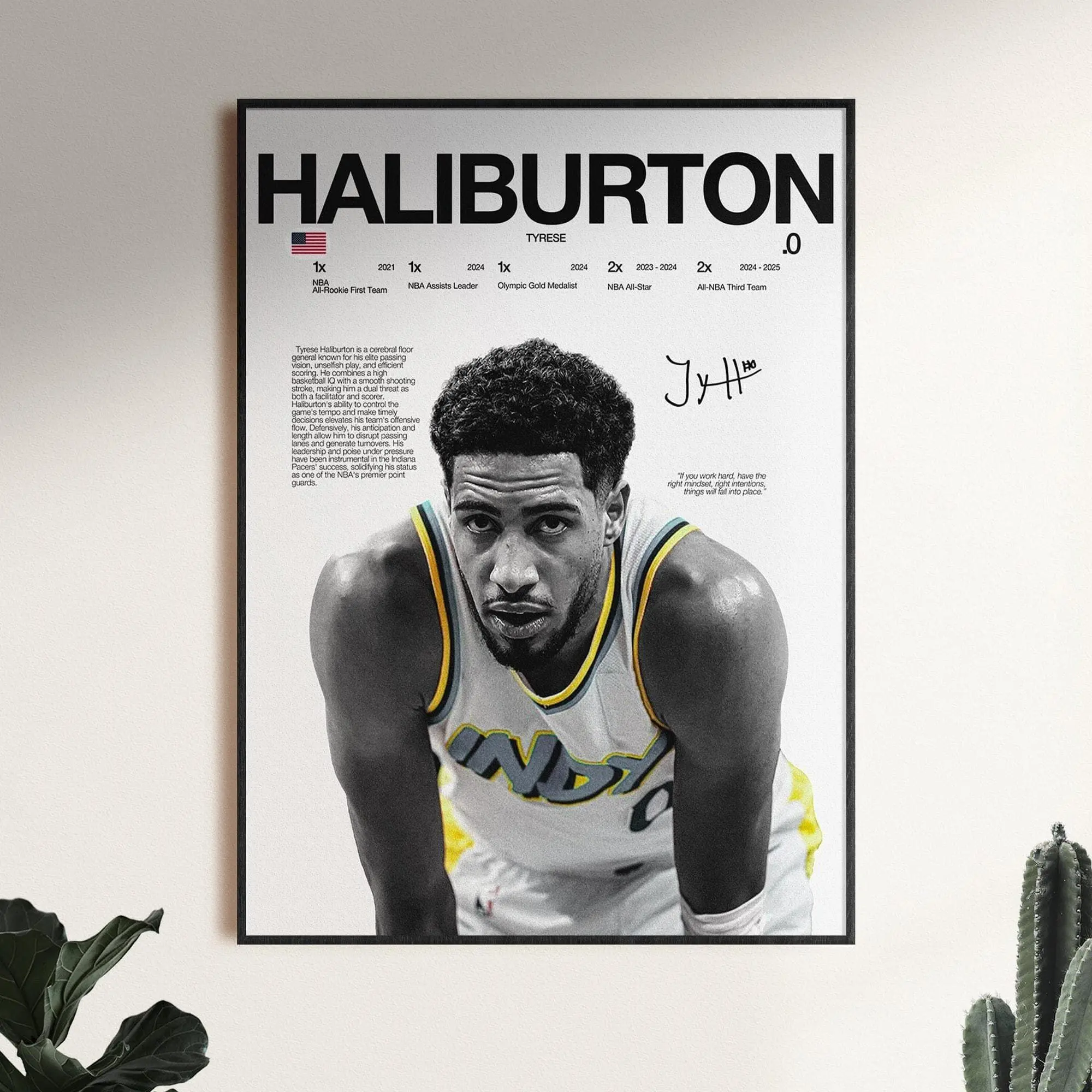 Tyrese Haliburton Poster, Indiana Wall Print, NBA Digital Download, Basketball Print, Indiana Star Decor, Gift for Basketball Fans
