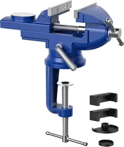 Portable Vise Clamp On Vice for Workbench- 3 Inch Rotate 360Bench Clamp Swivel Base for Drilling Metalworking Woodworking,  Conduit, Blue