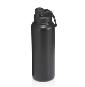 40 fl oz Rich Black Solid Print Insulated Stainless Steel Water Bottle with Narrow Mouth and Flip-Top Lid