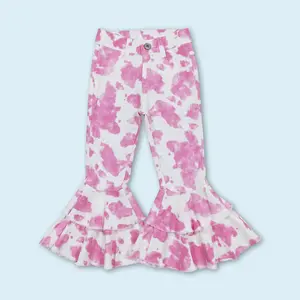 Pink cowhide baby girls jeans bell bottoms