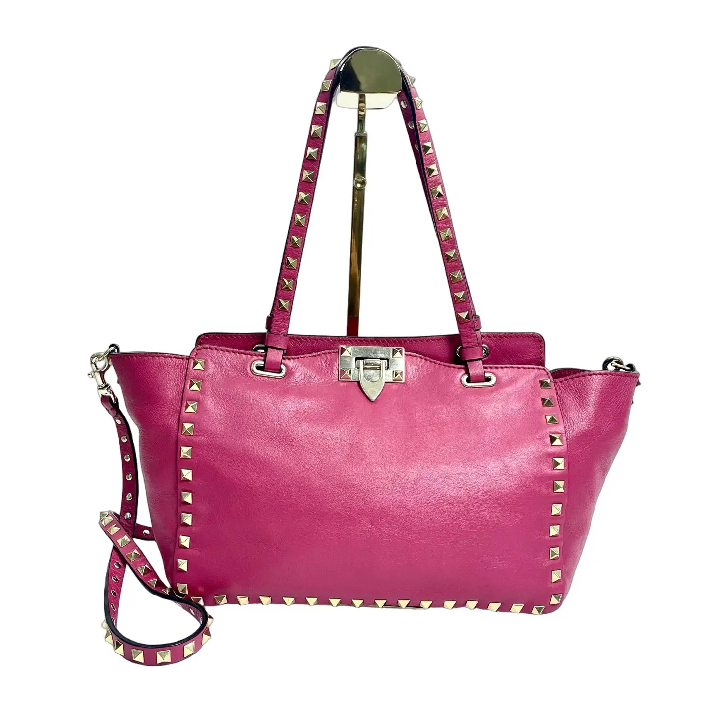 Pre-owned leather Tote Bags Valentino Garavani Rockstud Medium Tote Bag in Fuchsia