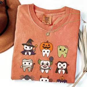 Comfort Colors Spooky Halloween Dentist Shirt, Pediatric Dental, Dental Hygiene Shirt,Dental Office Gift,Dental Assistant,Dental Hygienist