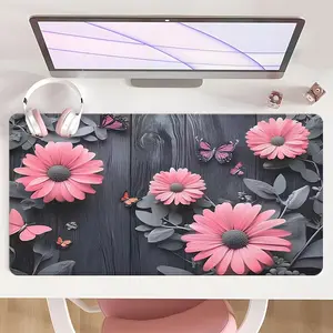 Gaming Mouse Pad XXL Large Non-Slip Rubber Desk Mat Pink Floral Daisy Butterfly Design For Office Gaming Computer Accessories & Home Desk Decor Perfect Gift For Valentine Mother Day Spring Season