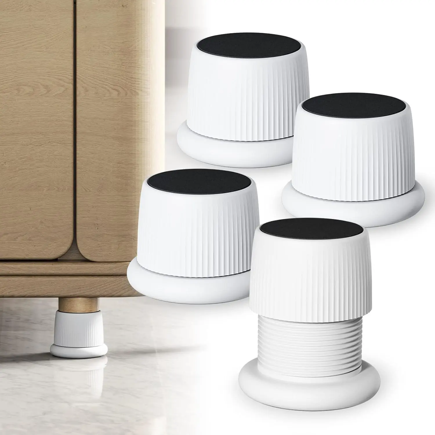 Adjustable Furniture Risers, 1.6-2.6 inch Bed Risers White, Durable Plastic and Anti Slip Couch Risers 2 inch for Sofa Bed Table and Chair Lifts(White - 4 pcs)