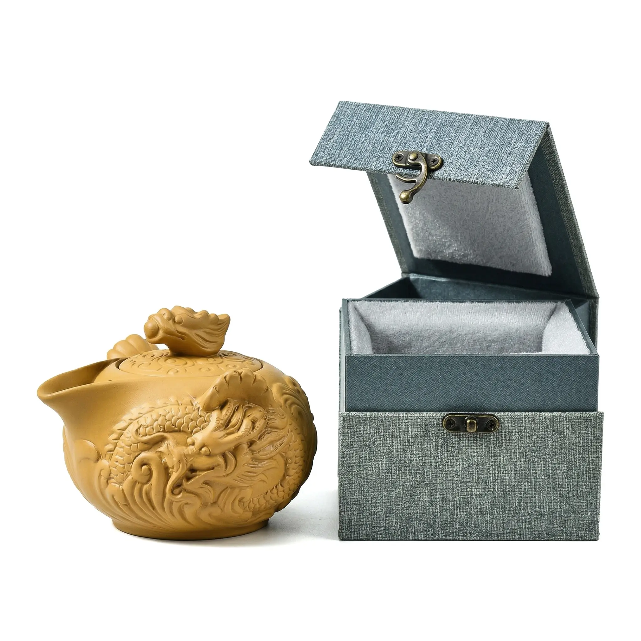 Hand-Thrown Dragon Yixing Teapot, Premium Chinese Clay Tea Set For Collectors