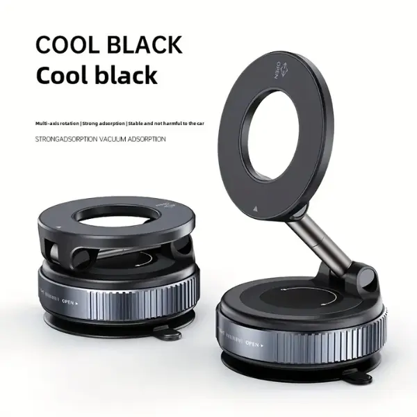 Car Phone Stand Cell Phone Mount - Super Foldable Retractable Magnetic Holder with 360° Rotation, Strong Adsorption, Adjustable Clamp, Mechanical Vacuum Suction Cup, Magnetic Guide Ring, Sleek Design, Sturdy Construction for Car/Gym Smooth Surfaces