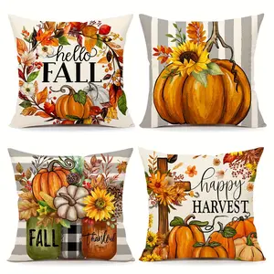 4pcs, Fall Pillow Covers, Thanksgiving Farmhouse Decorations Orange Pumpkin Outdoor Autumn Harvest Pillows Decorative Throw Cushion Case for Home, Single-sided Printing, Without Pillow Core