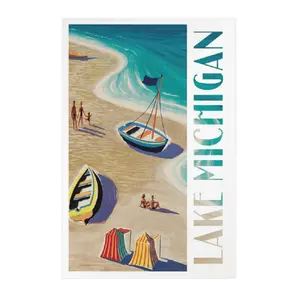 PREMIUM POSTCARDS Lake Michigan, Vintage Beach Scene