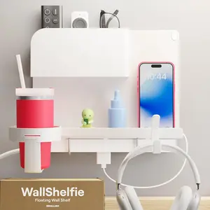 Wallshelfie Bedside Wall Organizer & Dorm Decor - Dorm Room Essential, Floating Bedside Shelf Wall Mount Organizer, Remote Control Holder, Cool Teen Girls Trendy Stuff, Room Organization (White) Smallish