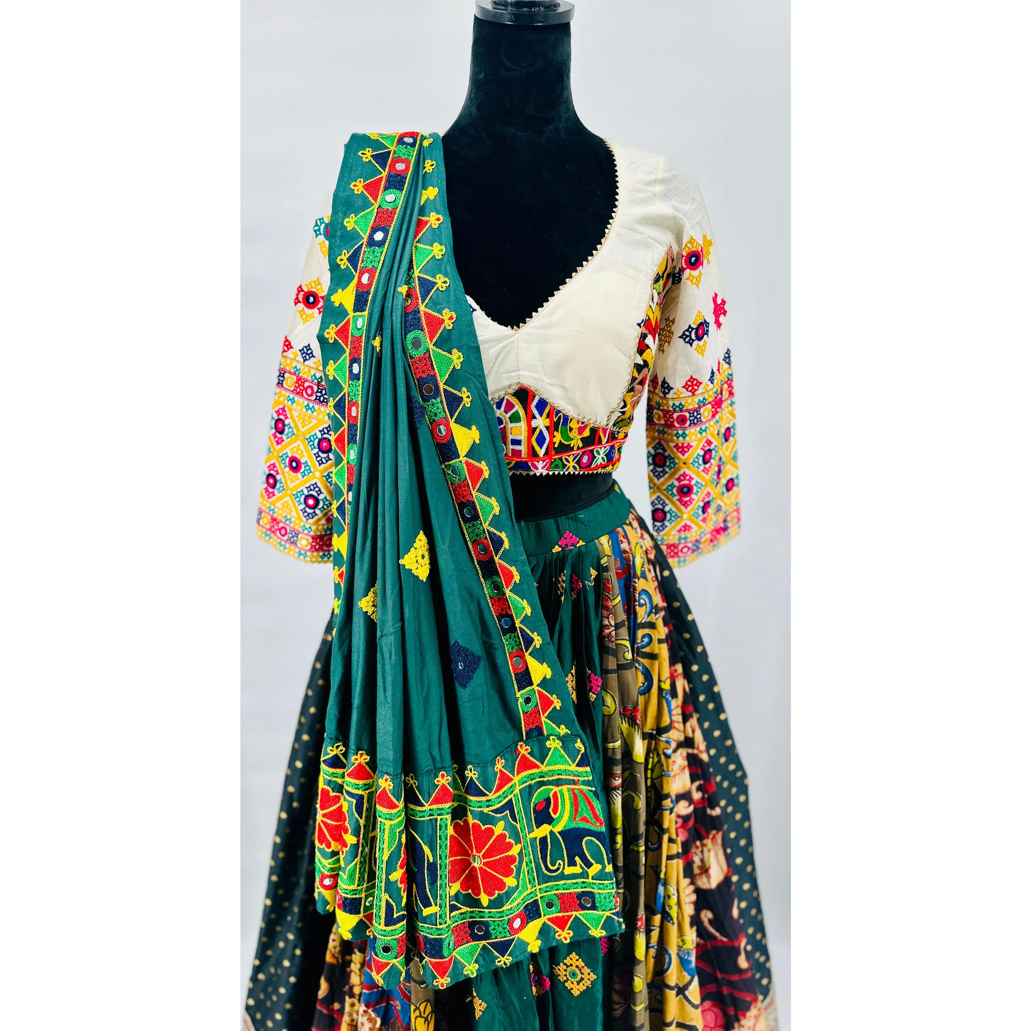 Rabari Banarasi Kalamkari Sticker Print Choli with Tassels & Latkan | Size 38–44