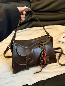 Women's Solid Color Shoulder Bag, Fashionable PU Leather Crossbody Bag for Daily Used, Casual Trendy Versatile High-quality Daily Commuting Bag