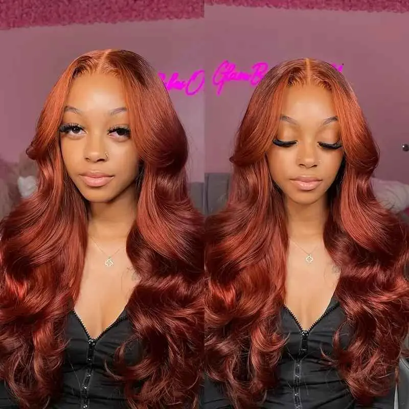 Bling Hair 13x6 Lace Front Human Hair Wigs Ginger Color Brazilian 33# Body Wave Transparent Lace Frontal Wig 180 Density 7x5 Glueless Lace closure Wig For Women