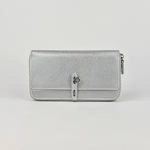 Pre-owned SALVATORE FERRAGAMO leather Mini Bags Gancini Metallic Silver continental Zip around Wallet FG3