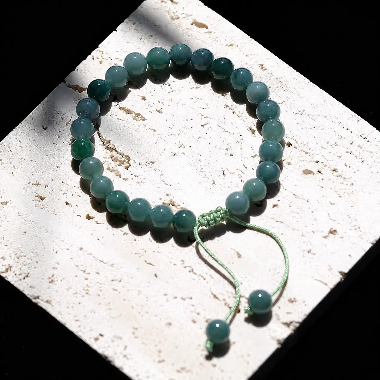 Natural Blue Water Jadeite Bracelet 7–8mm Beads, Adjustable Handmade Jade Bracelet for Women