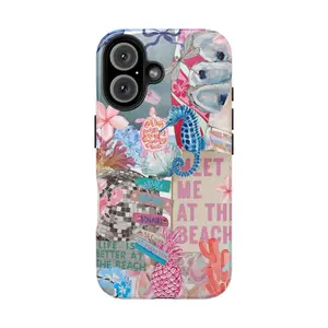 Glittercutie Life Is Better At The Beach Meet Me At The Beach Summer Pink Collage Scrapbook Cute Girls Phone Cases Phone Cover Hard Case Tough 2-piece Magnetic Phone Case