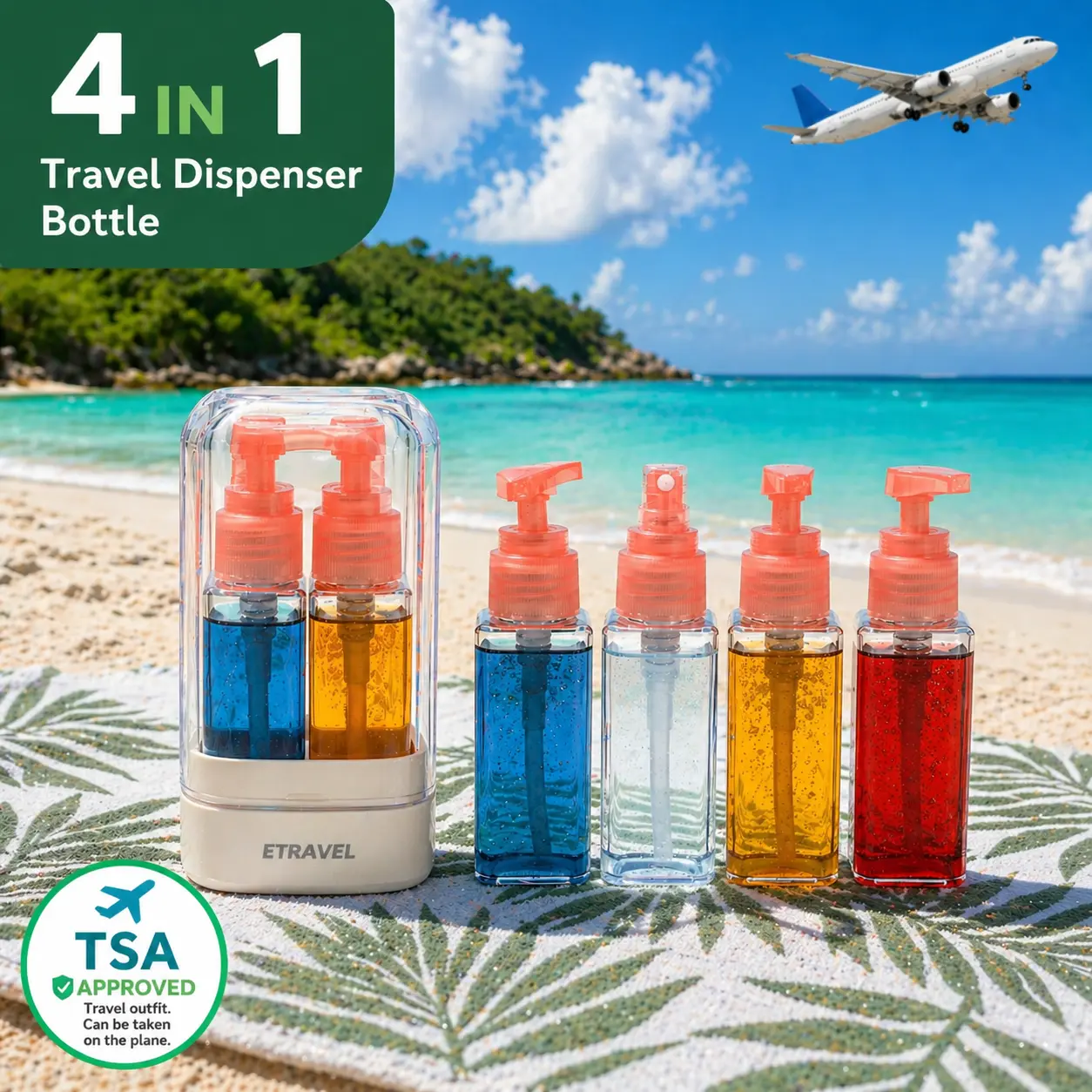 4-in-1 ABS Plastic Travel Toiletries Dispenser Bottle - Easy Press Flow, On-the-Go Portable Cosmetic Shampoo Lotion Canister, Compact Tin Storage Container for Wholesale Home Organization