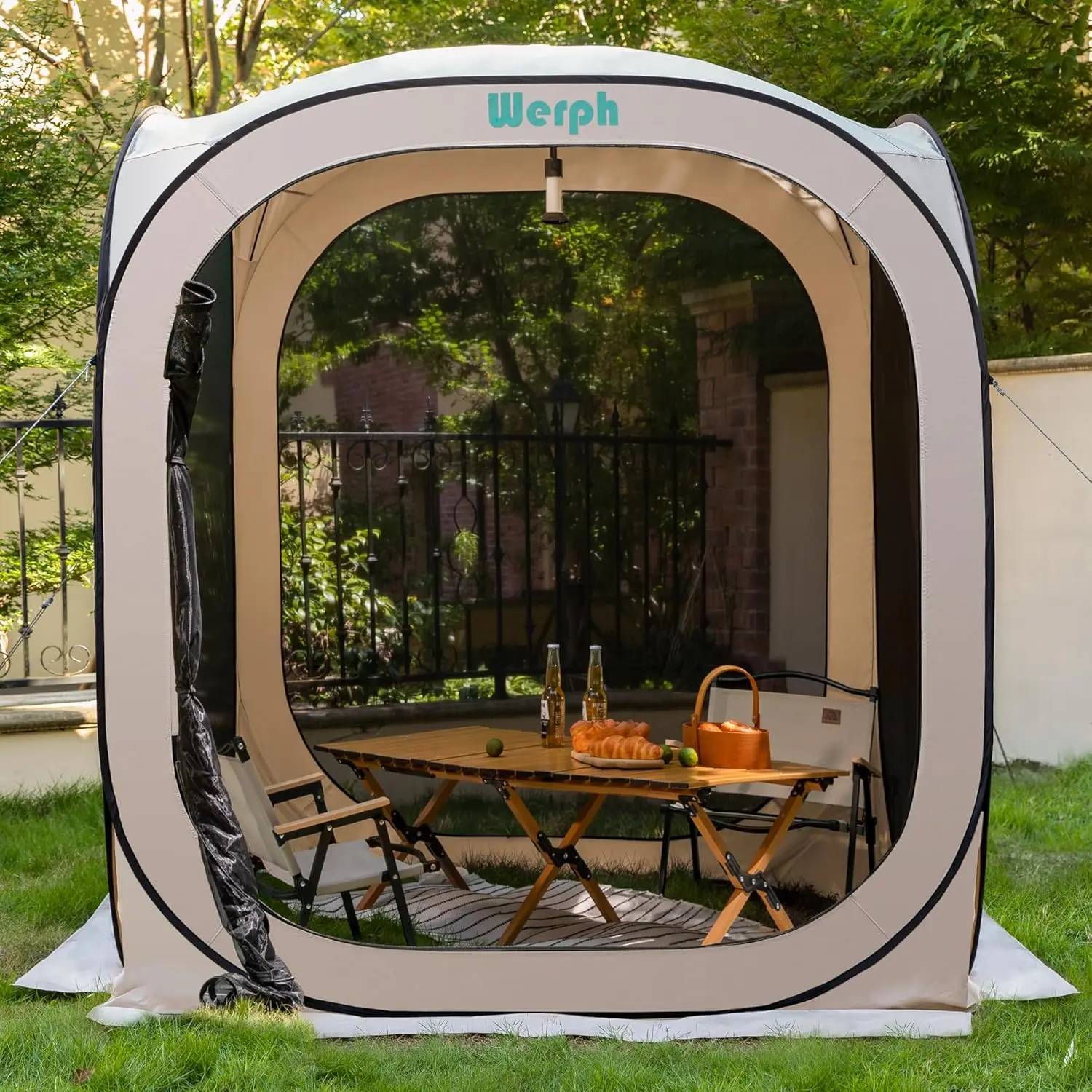 Werph 6x6 Pop-Up Screen Tent, Mosquito Net Gazebo, UV Resistant, Beige | Roof Waterproof Screen Canopy, Quick Setup Outdoor Shelter for Backyard, Patio, Garden, Picnic, Camping and Events