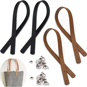 4 Pack Quilted Purse Handles Replacement, PU Leather Bag Straps, Rivet Wallet Handles, Short Handbag Straps for DIY Handbags, Crochet Bags and Tote Bags