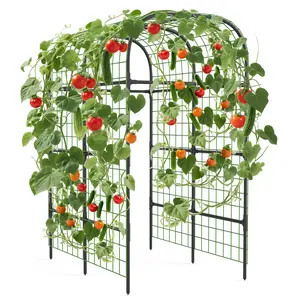 7.3FT Metal Garden Arch Trellis, Heavy Duty Plant Support for Raised Beds, Black Arbor for Cucumbers, Climbing Vegetables & Flowering Vines
