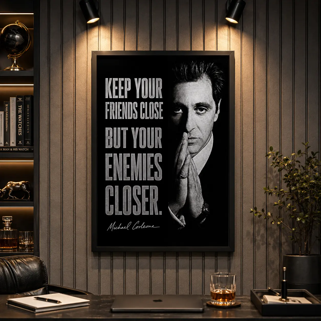 The Godfather Michael Corleone Canvas Wall Art | Keep Your Friends Close Quote Poster, Mafia Movie Decor, Black and White Office Wall Art，nspirational Quote Canvas Wall Art | Success Mindset Poster, Office Wall Decor, Entrepreneur Wall Art