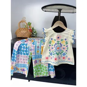 Girls' Summer Vacation Style 2pcs Set: Ruffle-sleeve Floral Tank Top + Floral Mosquito-proof Pants Casual & Trendy Outfit, Perfect for Outdoor