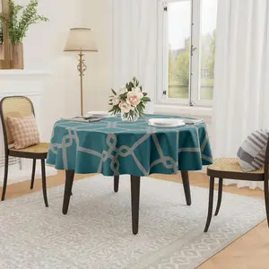 Geometric Print Tablecloth, Holiday Party Decor, Outdoor Picnic Camping Round Table Cover, Vintage Farmhouse Kitchen Accessory Gift