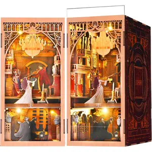 DIY Book Nook Kit, Miniature Dollhouse Booknook Kit, 3D Wooden Puzzle Bookend Bookshelf Insert Decor with LED Light for Teens and Adults (Phantom of The Opera)