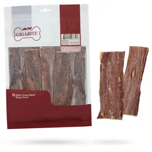 GigaBite Beef Gullet Jerky Dog Treats by Best Pet Supplies - All Natural Free Range Beef Esophagus Taffy Chew, High Protein, Easily Digestible for Small Medium Large Dogs - Multiple Sizes Available