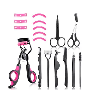 17-piece Eyelash Curler Set: Eyelash Curler, Eyelash Comb, Separator, Extension Tweezers, Eyebrow Brush, Scissors, False Eyelash Applicator, Eyebrow Trimmer, Silicone Replacement Pads for Women (Purple)