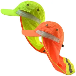 Hi Vis Reflective Safety Outdoor Work Baseball Cap Neck Flap Boonie Hat for Men and Women