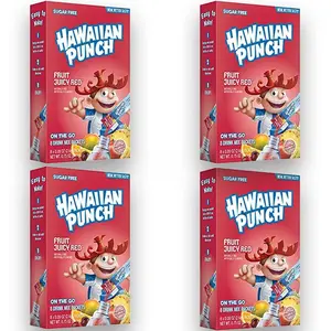 D'Elite Box Hawaiian Punch Juicy Red Sugar-Free Powdered Drink Mix 4 Count of 8 Packets for Total of 32 Sticks - Sweetened with Vitamin C - Beverage, Mixed Flavor