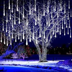 Christmas Lights Outdoor, 8 Tubes Meteor Shower Lights LED Snow Falling Icicle Cascading Light for Xmas Tree Wedding Decoration Party, UL Plug, White
