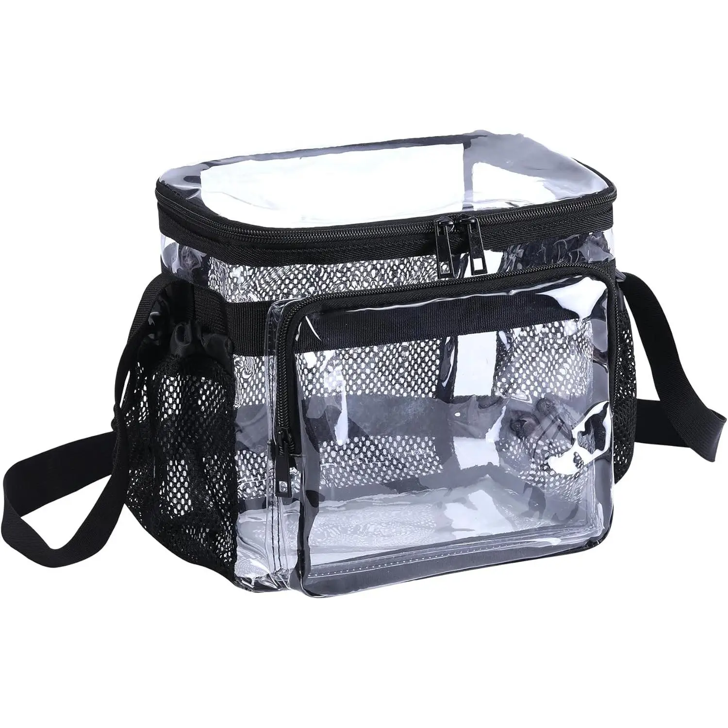 Stadium Approved Clear Lunch Bag - Heavy Duty Medium Transparent Box for Work Correctional Officers Men & Women (black)