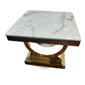 Marble Coffee Table with Gold Accents and Wooden Base for Modern Living Room Decor