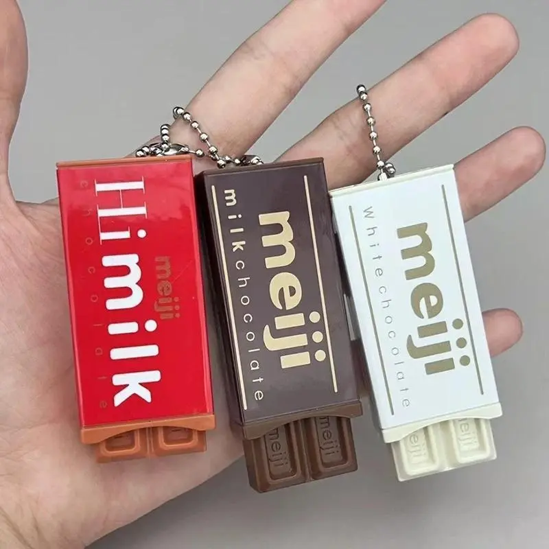 Trending Japanese Style Simulated Meiji Chocolate Fidget Toy Bendable Snap Stress Relief Keychain Pendant Creative Gift S..