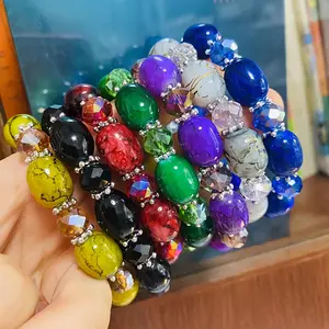 7pcs Colorful Glass Beads Bracelet Set | Elastic Hand Chain Jewelry Set For Best Friend - No Gift Box