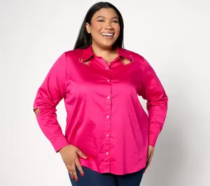 Attitudes by Renee Woven Heart Cutout Button Front Shirt