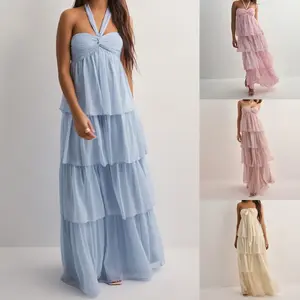 Women’s Strapless Long Dress – Sleeveless Tube Dress with Tiered Hem, Perfect for Summer Beach Wear