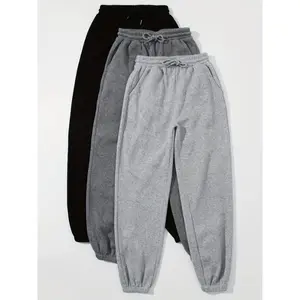 Women's Fashionable Solid Color Jogger Sweatpants - Casual Street Style, Polyester, Machine Washable, with Drawstring Waist & Elastic Cuffs - Black, Gray, White