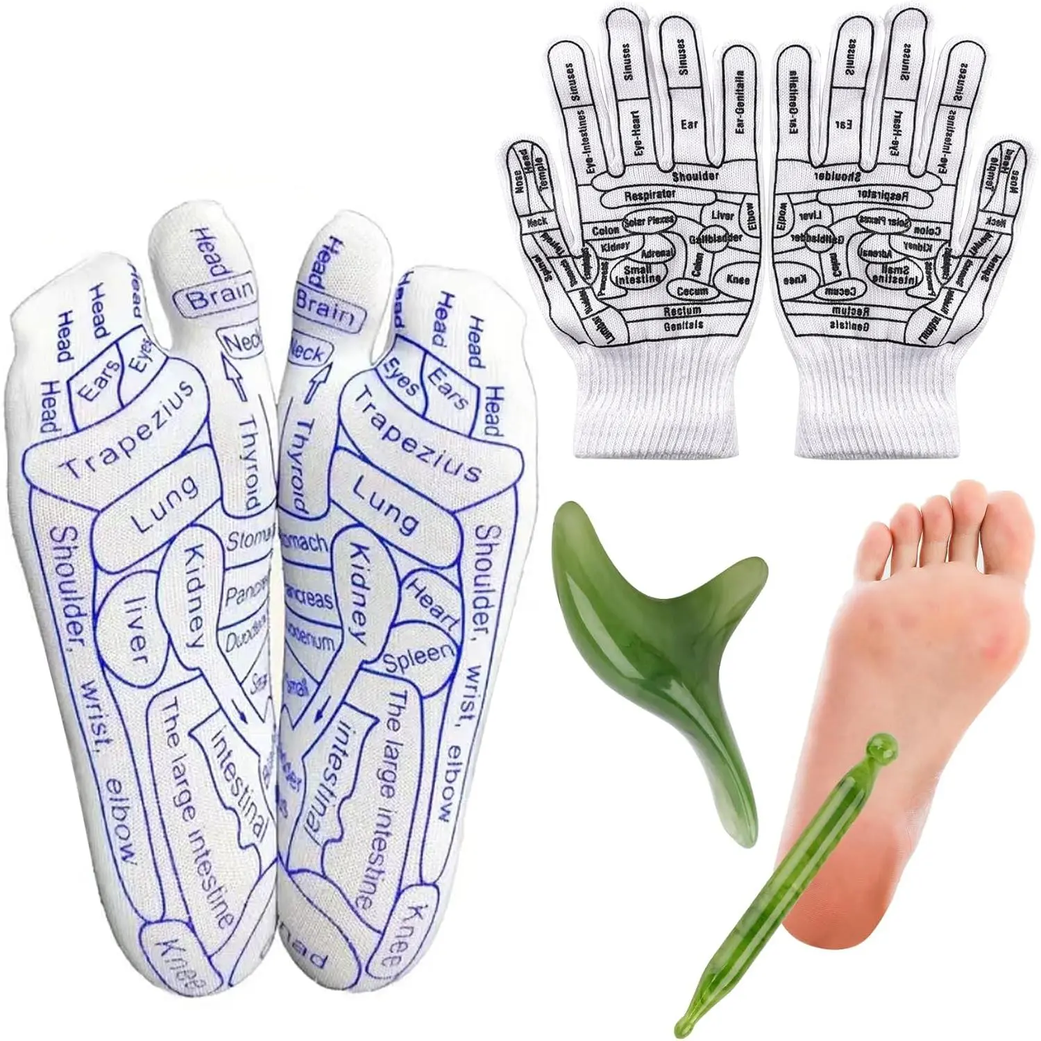 YAMMI Reflexology Socks with Tools and Gloves Set, Unisex Pressure Point Socks with Reflexology Tools, Acupuncture Socks Kit for Foot Massage, Foot Massage Sock Guide Body Care Comfort