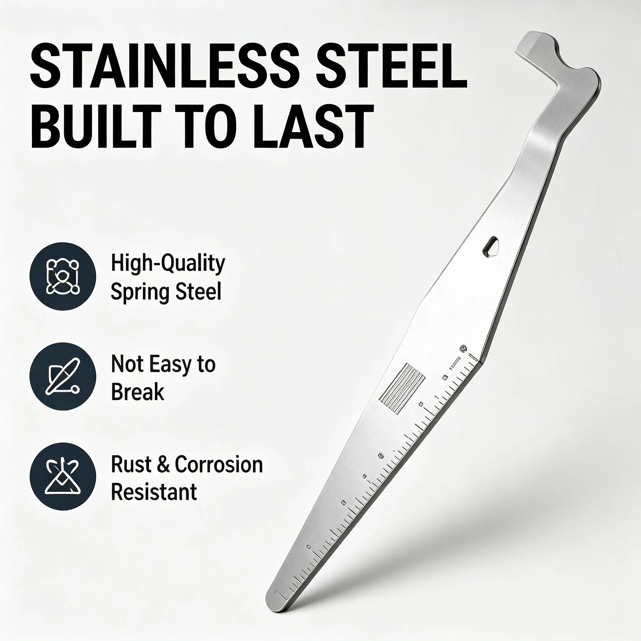 Multi-Functional Spring Steel Pry Measuring Gauge Tool - Portable Hook-Tip Ruler with Etched Marks, Inches/cm Ruler Scale for Door Window Installation, Home DIY Carpentry (For Contractors)