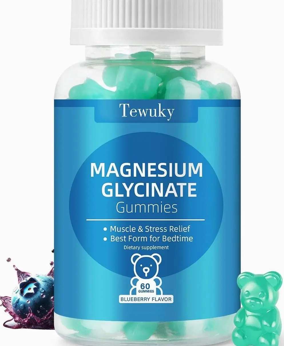 Magnesium Glycinate Gummies 500mg, Sugar-Free for Adults & Kids, Magnesium Gummies for Sleep, Stress & Muscle Relief, Supports Bone & Nerve Health, Vegan, Pectin-Based, 60 Count, Blueberry Flavor