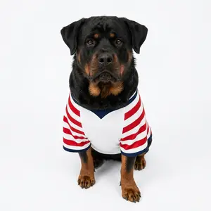 Custom Dog Jersey with Name and Number, Personalized Red White Blue Pet Activewear, Laser-Cut Breathable Summer Dog Clothes, Anti-Tear High-Stretch Sportswear for Small Medium Large Dogs