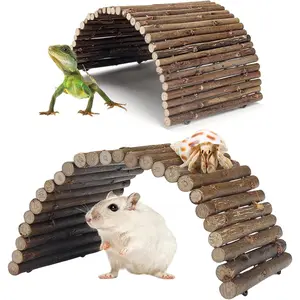 2PCS Reptile Hideout Hermit Crab Bendable Bridge, Wooden Hermit Crab Hideout Climbing Toys, Reptile Tank Habitat Decor Hiding Hut for Lizards, Mice, Spiders Color Changing Pet Habitat Tree