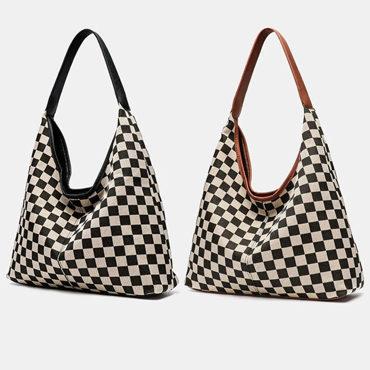 Retro plaid checkerboard pattern large-capacity tote bag, crossbody shoulder handbag, notebook bag for women