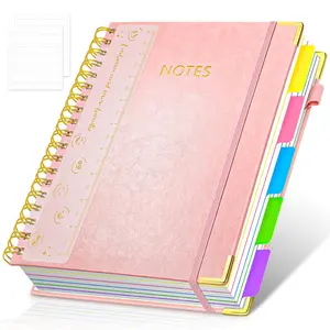Hardcover Spiral Notebook Journal, 8"x10" Large B5 Notebooks with Removable Dividers Tabs, 300 Pages Leather 5 Subject College Ruled, Journal for Work School Note, 100 GSM Thick Paper